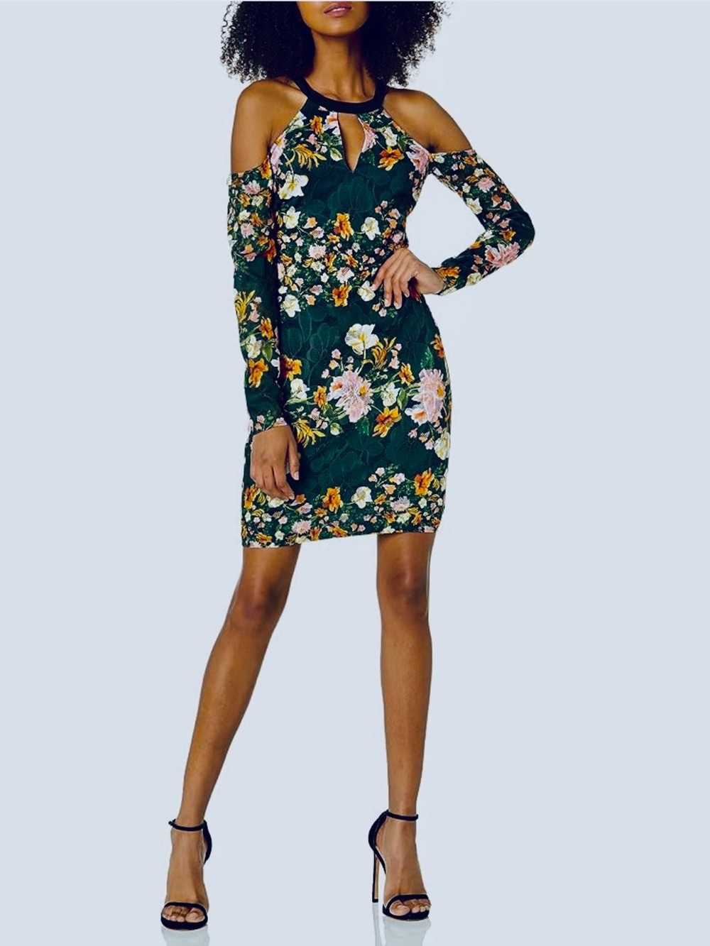 GUESS Cold-Shoulder Floral Bodycon Dress